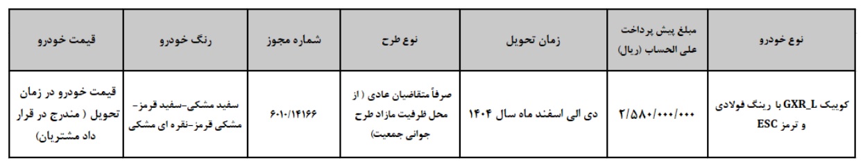 شرایط فروش فوق العاده کوییک GXR-L