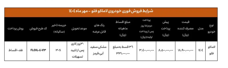 شرایط فروش لاماکو فلو