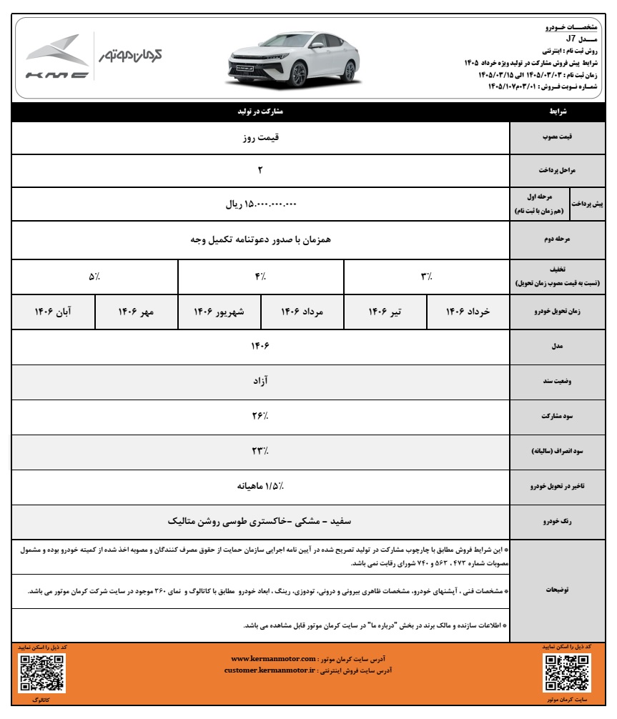 شرایط جدید فروش KMC J7