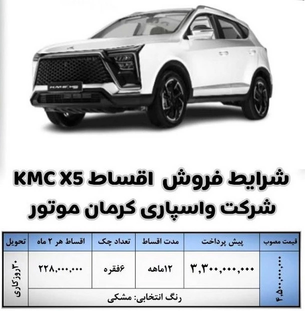 شرایط فروش کی ام سی ایکس 5