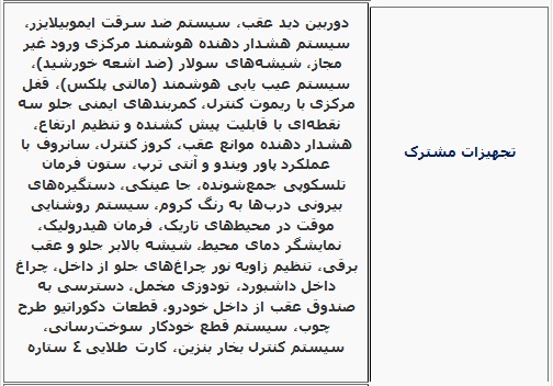 جدول تغییرات خودروی دنا پلاس توربوشارژ نسبت به خودروی دنا پلاس معمولی