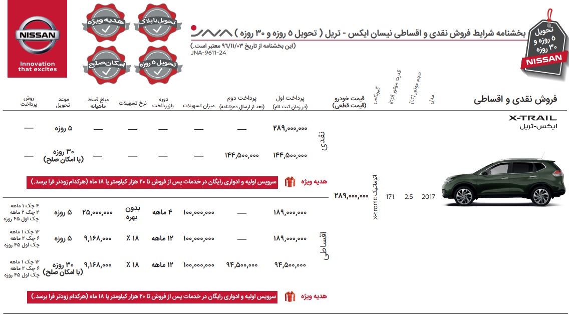 فروش نقدی و اقساطی نیسان ایکس تریل - بهمن 96