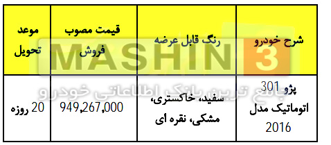 پژو 301 اتوماتیک 2016 - اسفند 96