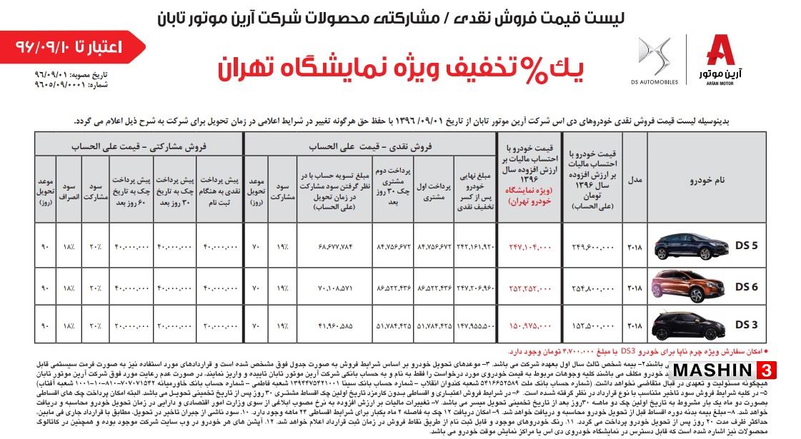 شرایط فروش خودروهای DS به همراه تخفیف 1% ویژه نمایشگاه - آذر 96